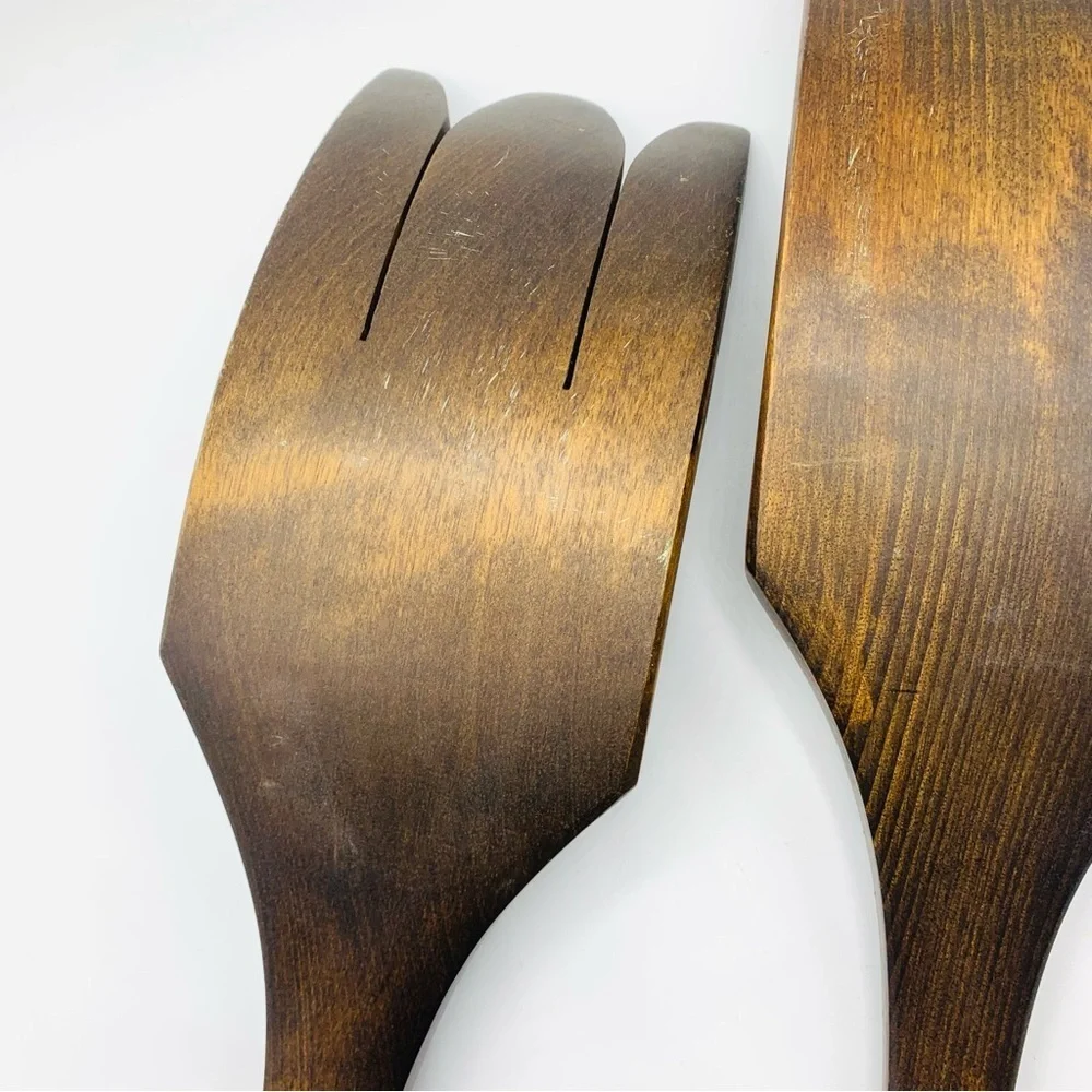 Vintage Mid-Century Wooden Wall Art – 18” Large Fork & Spatula Set